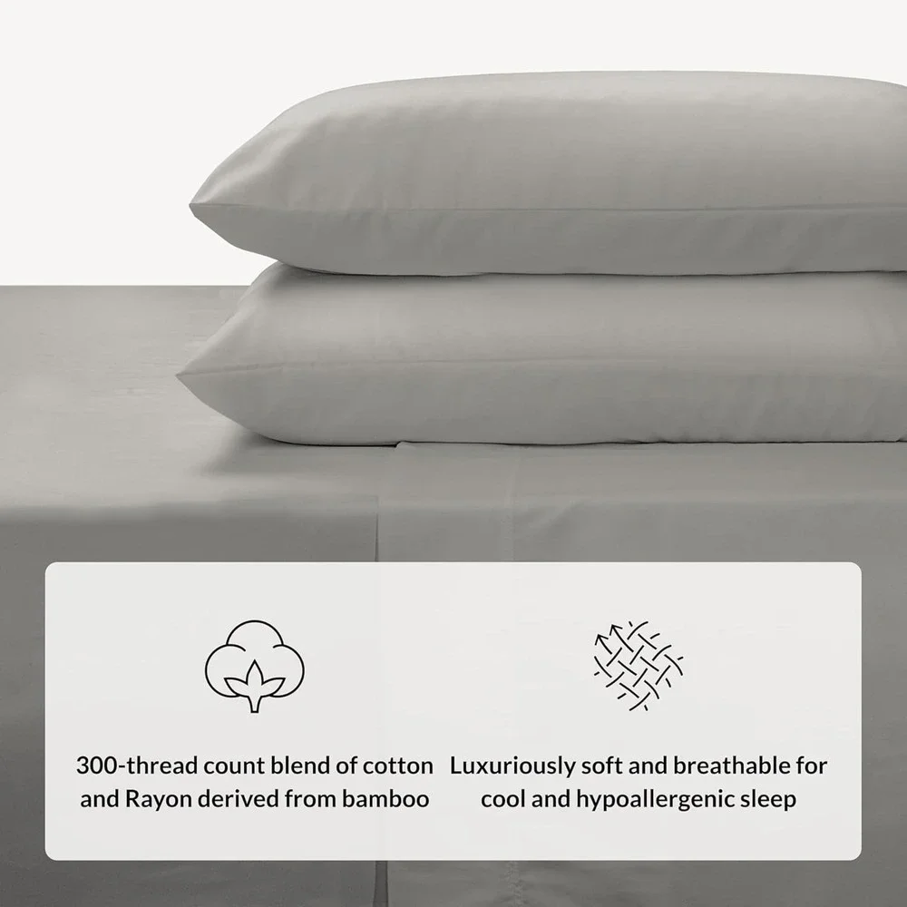 Leesa Bamboo Cotton Blend Sheet Set, 300 Count Sheets, Cooling, Calif King